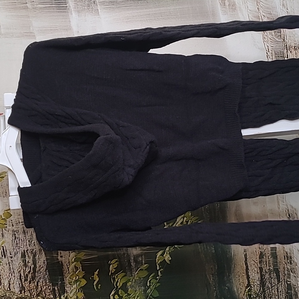 New! Womens Medium Black Cable Knit Cropped Hoodie and Pants Set - Picture 4 of 9